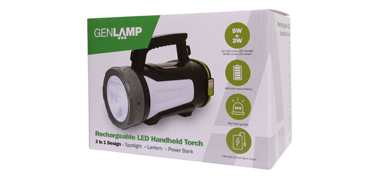 GENLAMP USB Rechargeable 5W LED Handheld Powerbank Spotlight Torch