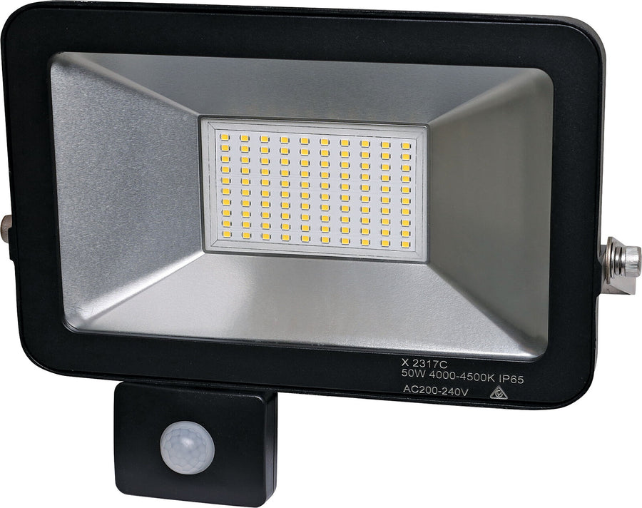 Genlamp 50W 240V AC IP65 Natural White LED Floodlight With Motion Sensor