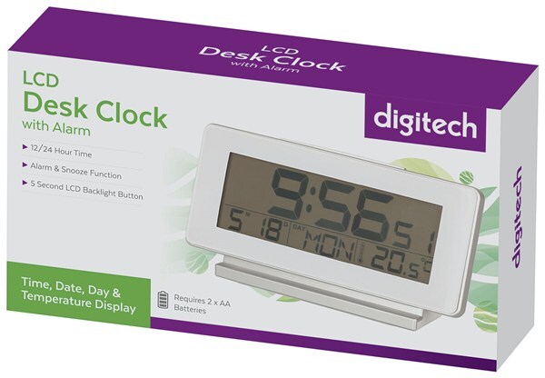 Digitech LCD Desk Clock with Daily Alarm Time and Date 5s LCD Backlight