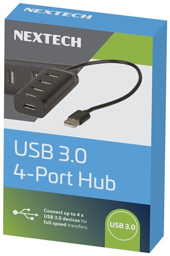 Nextech Plug and Play USB 3.0 4 Port Mini Hub Black full speed Transfers