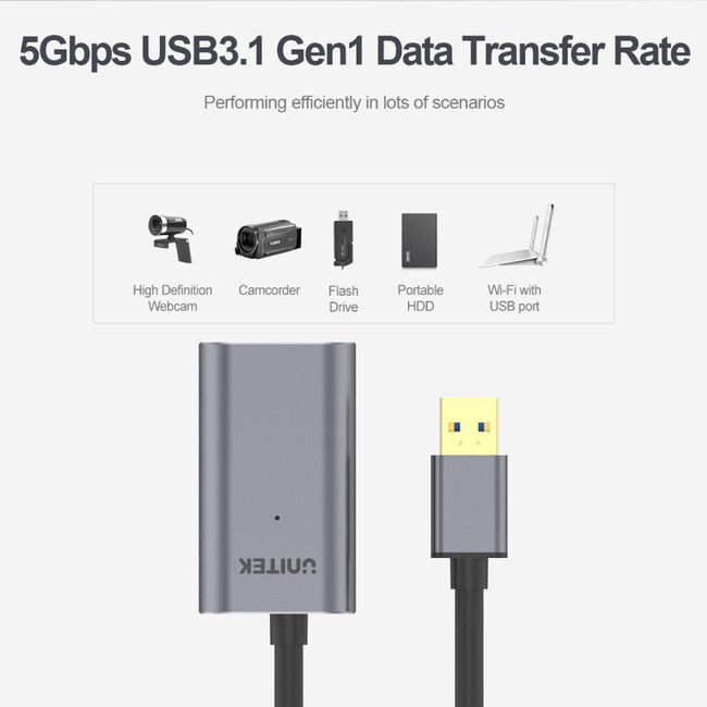 UNITEK USB3.0 Extension Lead with DC Jack 5m