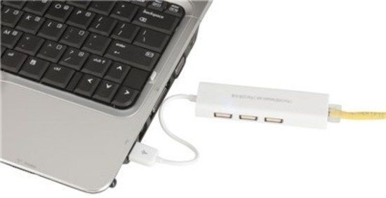 USB 2.0 to Ethernet Adaptor with 3-Port USB Hub Provide convenient wired Ethernet port