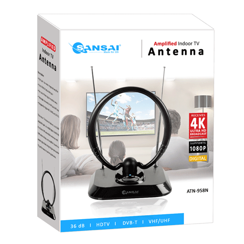 Sansai USB Powered UHF VHF FM Digital HDTV 36dB Amplified Indoor TV Antenna