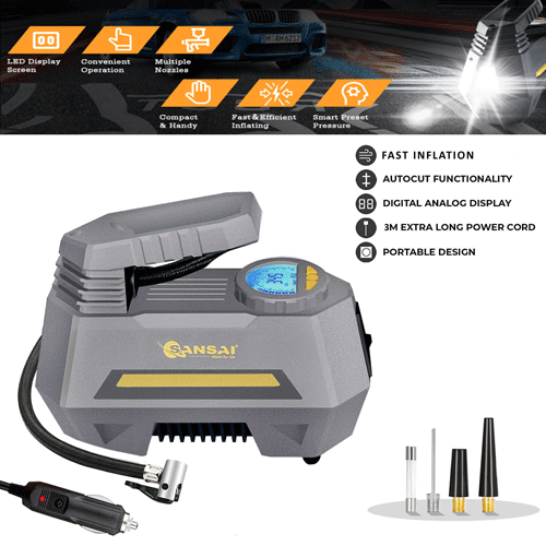 Sansai 12V-24V 120Watt Digital Display Air Compressor Pump with LED Flashlight