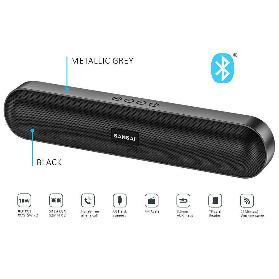 Sansai Rechargeable USB AUX FM Radio Bluetooth Wireless Soundbar Speaker