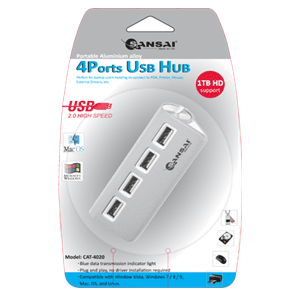 Sansai 4 Ports 2.0 USB HUB Connects up to 4 Devices without a Power Adapter