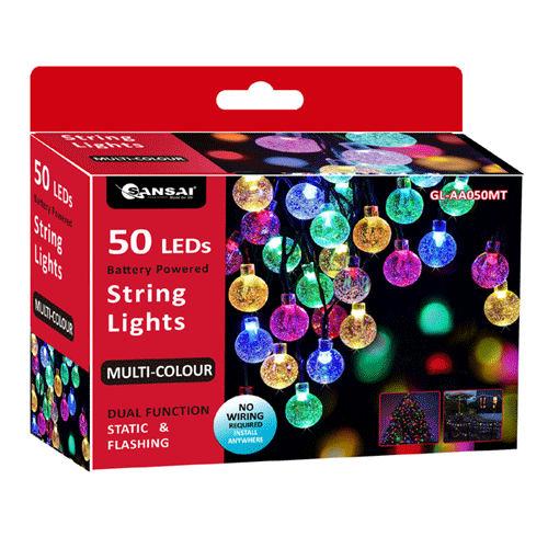 Sansai Battery Power 50 Multi colour LED Bubble Static Flash Party String Light