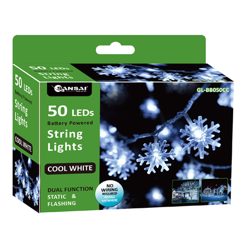 Sansai Battery Powered 50 LED Coolwhite Snowflake Decorative String Lights 7.5m