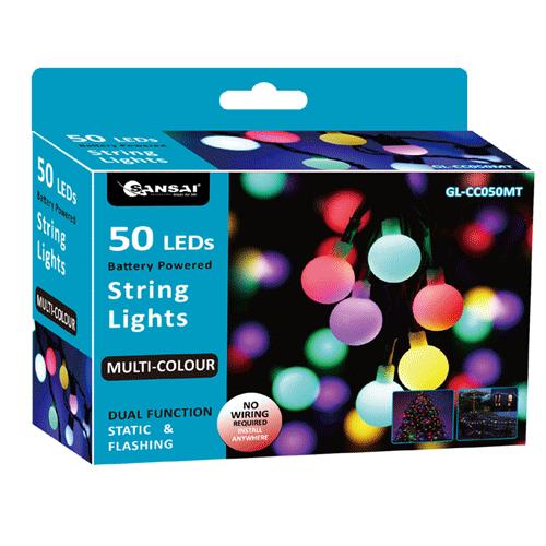 Sansai Battery Power 50LED Globe Multi Color Decorative Party String Light 7.5m