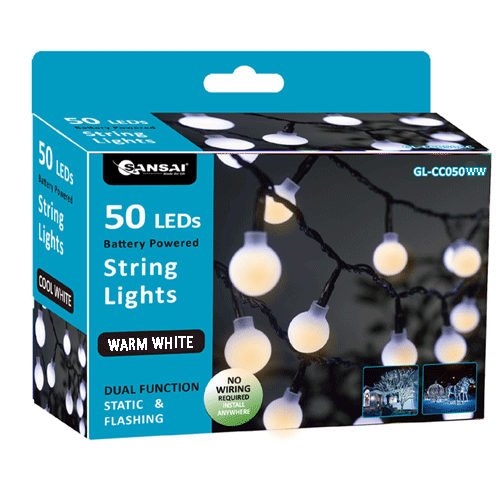 Sansai 50 LED Globe Decorative Battery Powered String Lights Warm White 7.5m