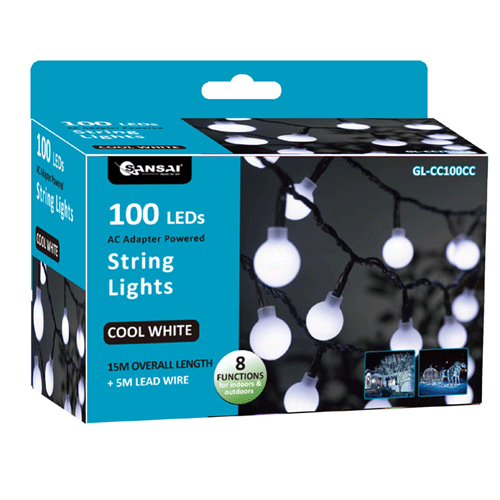 Sansai USB Powered 100 LED Globe Coolwhite Decorative String Lights 15m