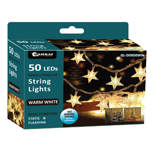 Sansai Battery Powered 50 LED Warmwhite Star Decorative String Lights 7.5m