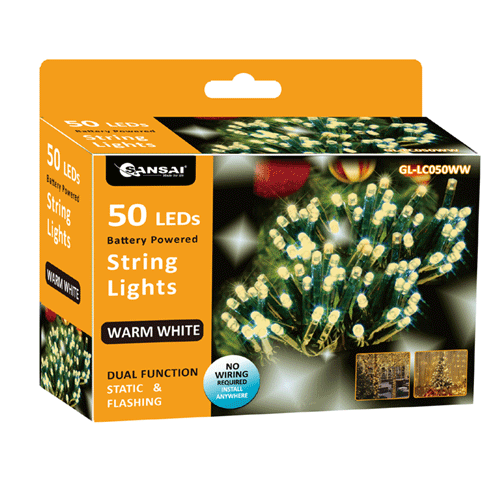 Sansai Lumini 50 LED Warm White Party String Light Battery Powered 5m