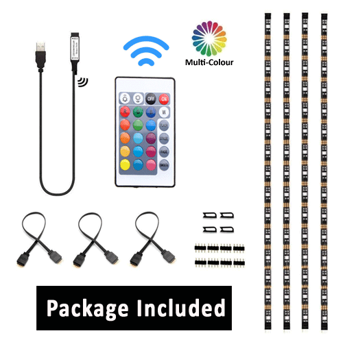 Sansai USB Powered LED TV Backlight RGB Multicolor 4x0.5m Strips IR remote Kit