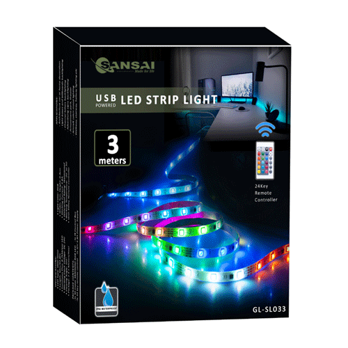 Sansai USB Powered RGB LED Strip Light with 24Key Remote Control 3m