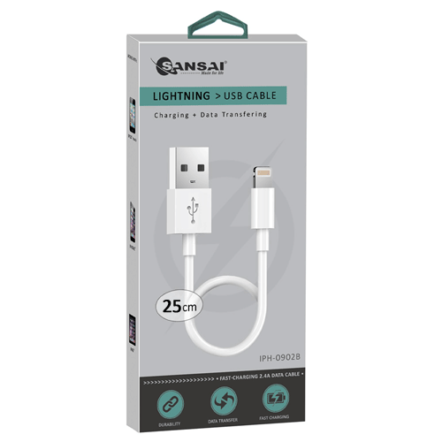 Sansai Lightning to USB Cable 25cm Charger and Data Transfer Lead White