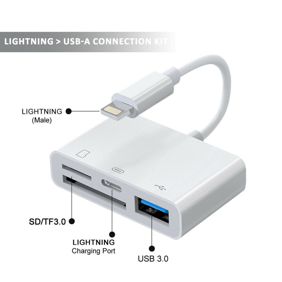 Sansai 5in1 Lightning to OTG Adapter Hub TF SD USB Cable length 11cm