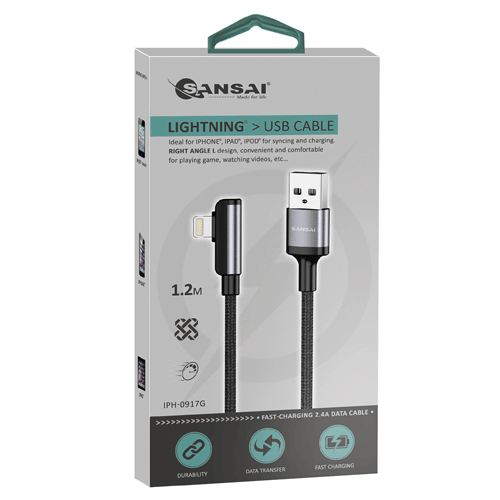 Sansai Right Angle Lightning to USBA Cable 1.2m Black