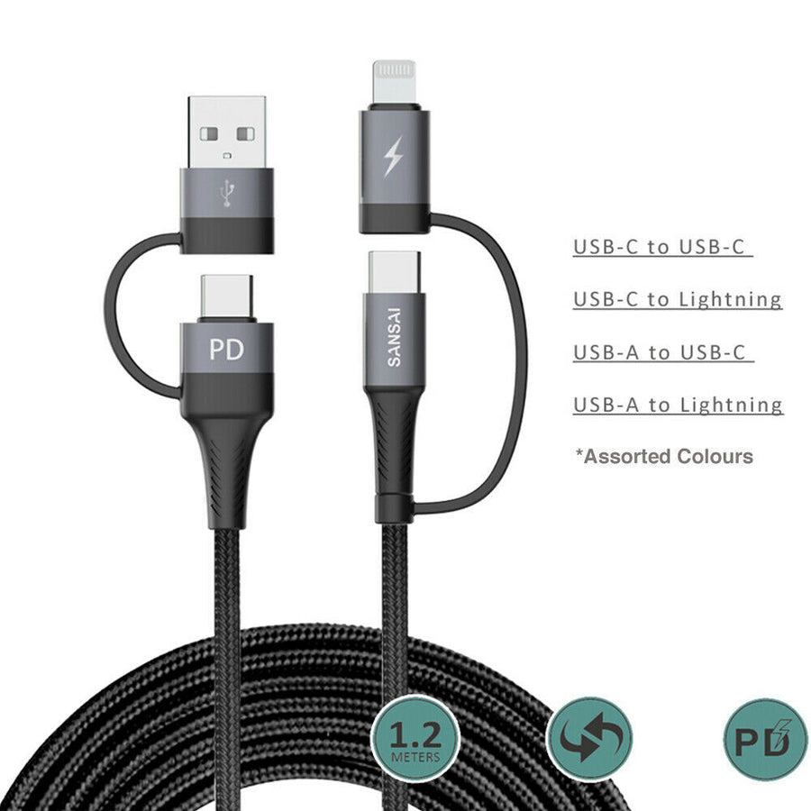 Sansai 4 In 1 USB C to USBC & Lightining & USBA to Lighting & USBC Cable 120cm