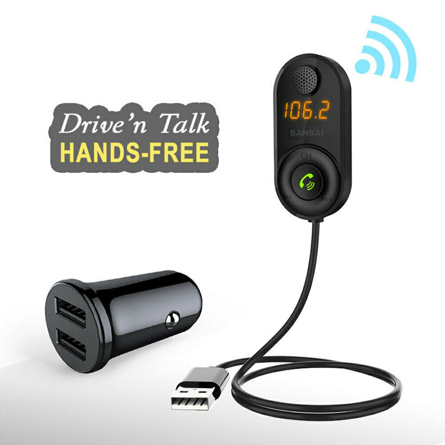 Sansai FM Transmitter Bluetooth Hands Free with 2 Port 5V 3.1A USB Car Charger