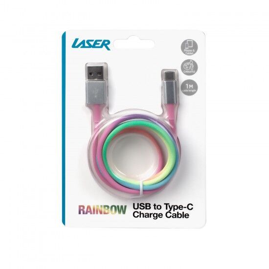 Laser Rainbow Color Tangle-Free 1m USB to Type-C Charging Data Cable