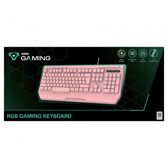 Laser Gaming LED Full Size Braided Cable Anti-Ghosting Wired Keyboard Black Pink