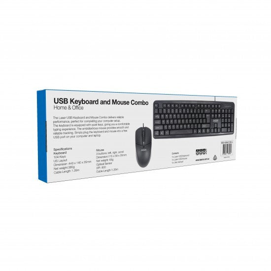 Laser USB Wired Ergonomic Design Full Size Keyboard and Mouse Combo