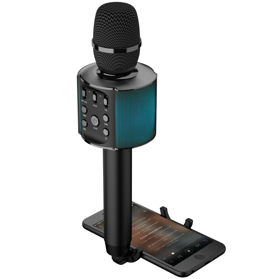 Laser Wireless Karaoke Microphone Built in Speaker with LED Lights Black Silver