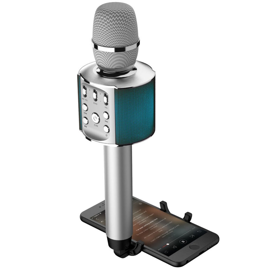 Laser Wireless Karaoke Microphone Built in Speaker with LED Lights Black Silver