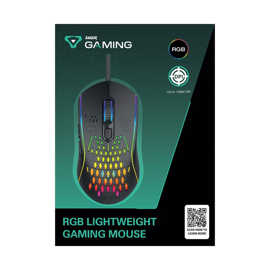 Laser RGB Lighting Mouse Black Wired for Gaming 12800 DPI Settings and 6 Buttons