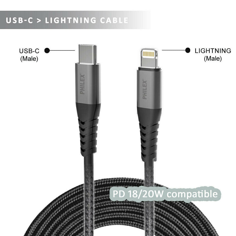 Sansai USB C Male to Lightning Male Cable for iPad iPhone 1.2m