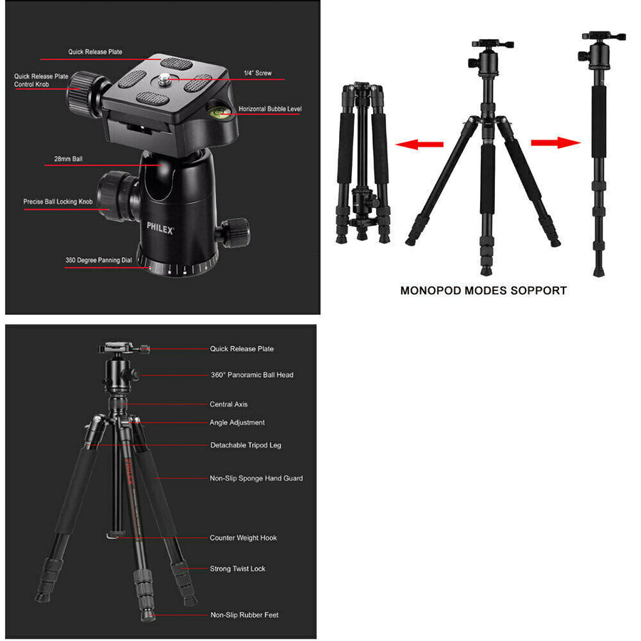 Philex Professional Aluminium DSLR Camera Holder Tripod Stand 10Kg Capacity