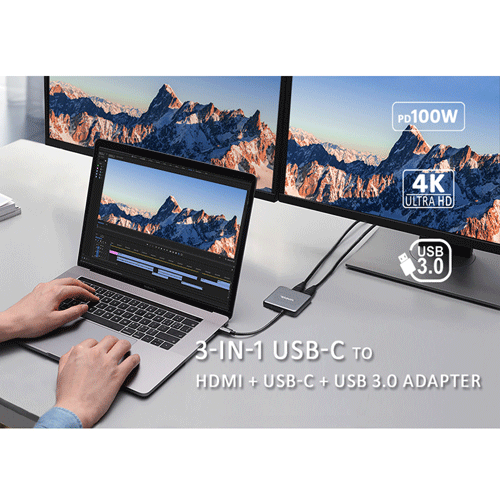 Sansai 3 in 1 USBC to Standard USB3.0 HDMI Port & USBC Adapter Convert ...