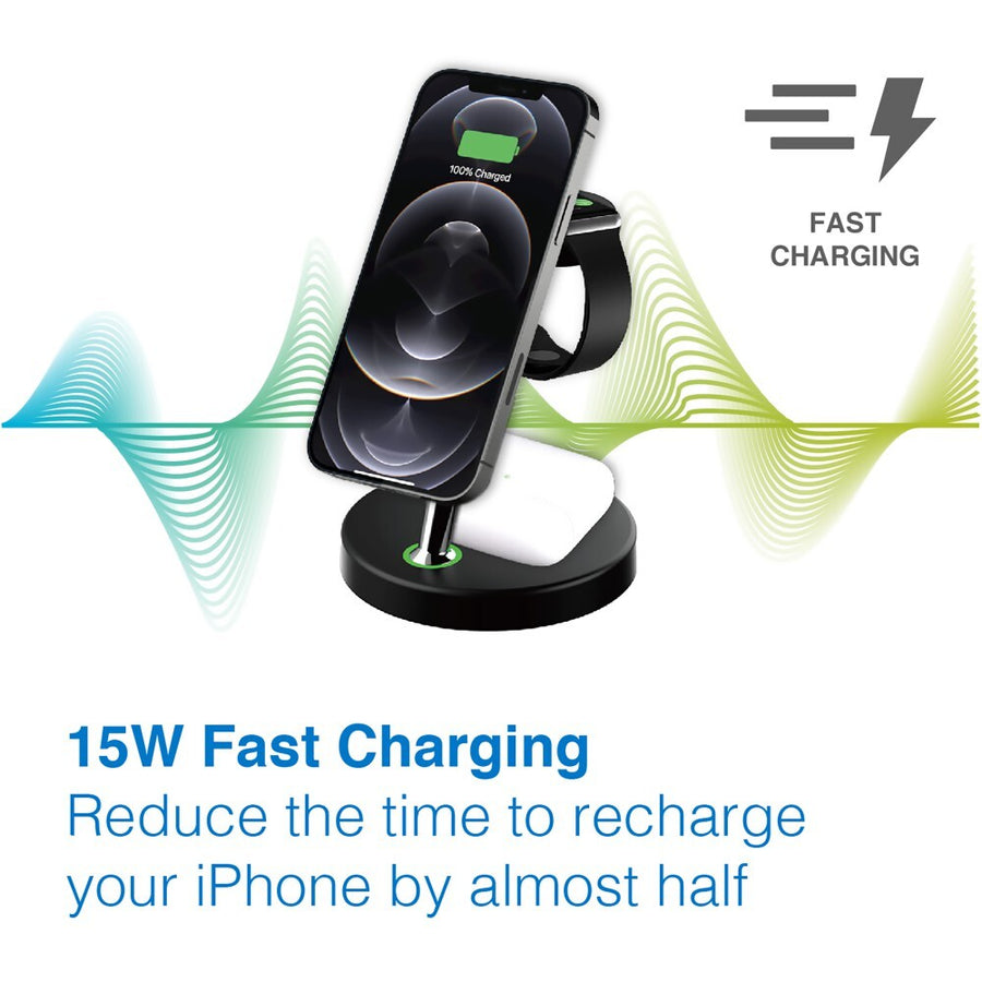 Laser Black 3 in 1 Chargecore Wireless Charging for Apple Magsafe Compatible