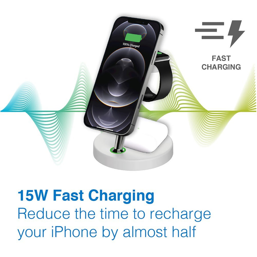 Laser 15W Chargecore Wireless Charging Station 3 in 1 for Apple White