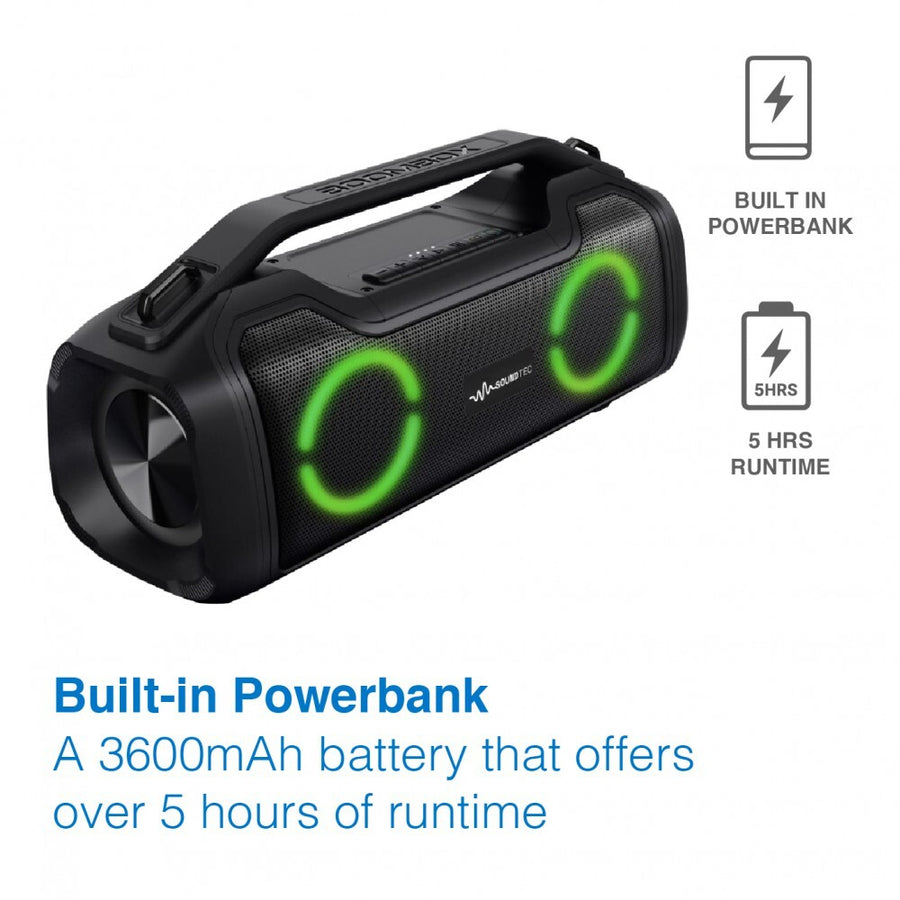 Laser Portable SoundTec 2.0 CH Boombox Blurtooth Speaker Built in Powerbank IPX5