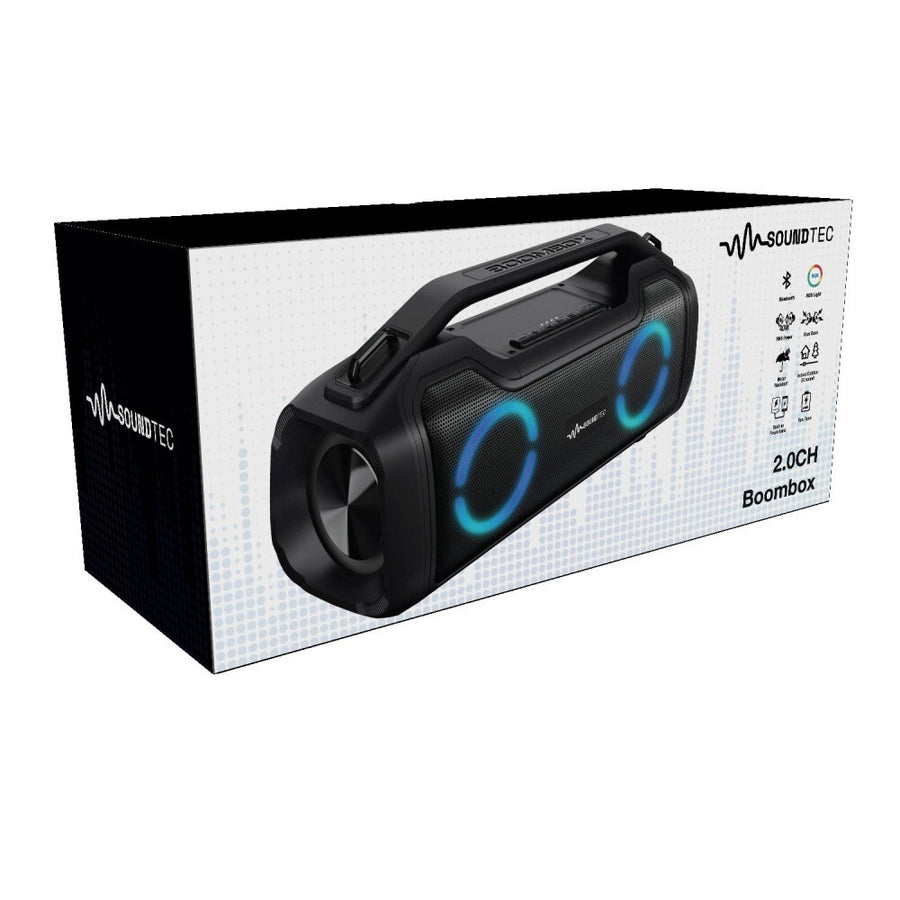 Laser Portable SoundTec 2.0 CH Boombox Blurtooth Speaker Built in Powerbank IPX5